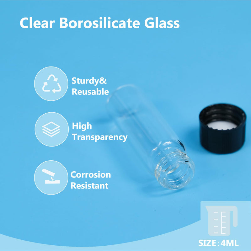 ALWSCI 1 Dram Glass Vials, Small Liquid Sample Vial, 4 ml Borosilicate Glass Empty Vials with Caps, 13-425 Black Screw Caps with PE Liner, Pack of 100 4ML