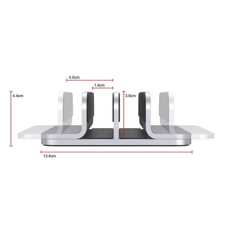 Double Aluminum Laptop Vertical Stand Organizer, Sturdy Notebook Computer Holder Stand Compatible with New Liquid Retina XDR Apple MacBook Air/Pro, Mac mini, Apple TV and iPad Pro - Silver