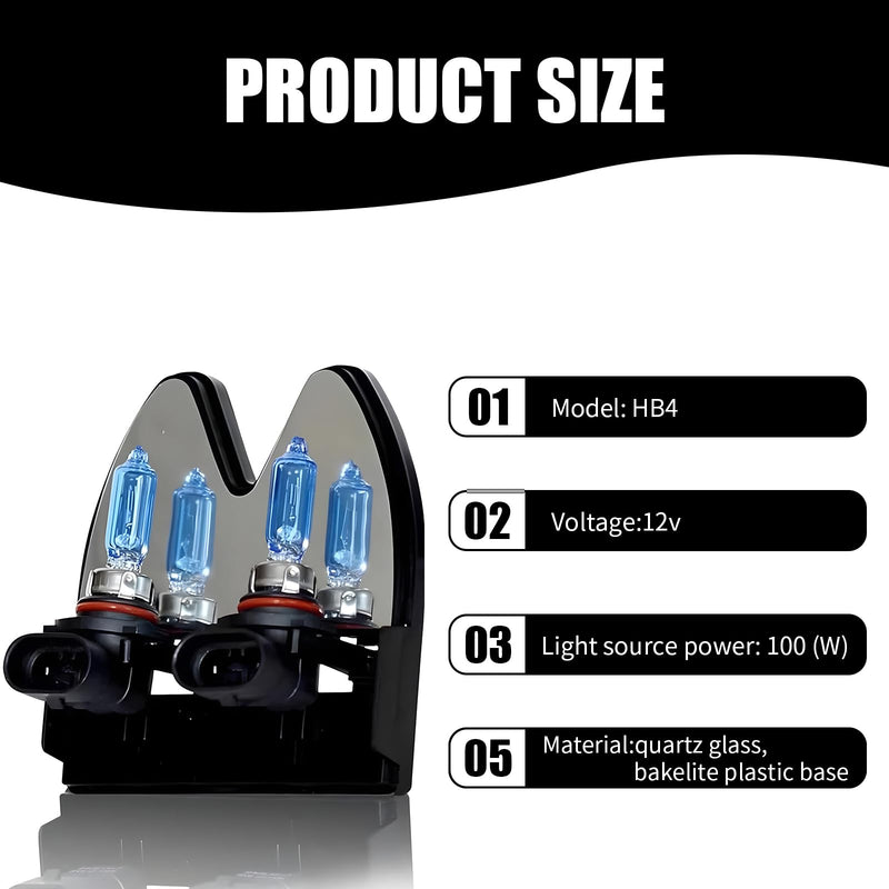 2 PCS 9006 Car Halogen Bulbs, Ultra White Light Bulbs, 12V 100W Front Fog Light Bulb, Super Bright High Beam Low Beam Bulb Auto Lights Universal for Most Cars, Trucks, SUVs (White) 2 PCS White #9006