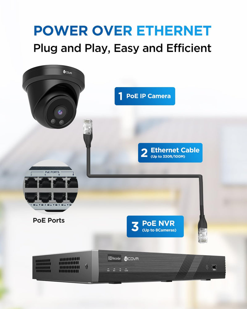 4COVR 4K 8MP PoE Security IP Camera, Outdoor Wired Surveillance Video Camera with Audio, Smart Human/Vehicle Detection, 110° Wide Angle 100ft IR Night Vision, 2.8mm Lens, IP67 Weatherproof, LY97AB8MA Black