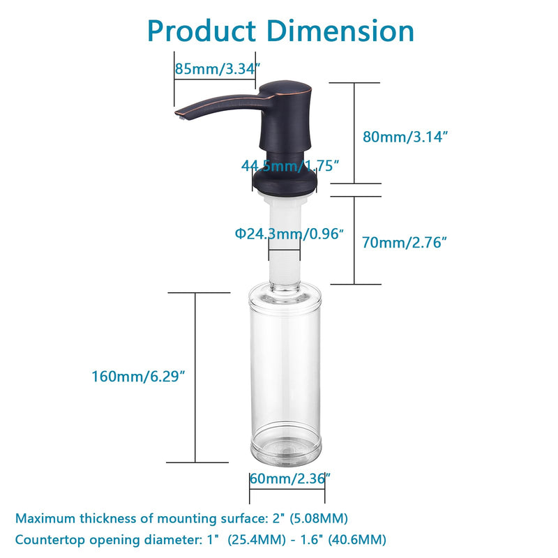 Soap Dispenser for Kitchen Sink Built in, 360° Swivel ABS Pump with 11 OZ Bottle,Kitchen Sink Soap Dispenser Oil Rubbed Bronze Orb