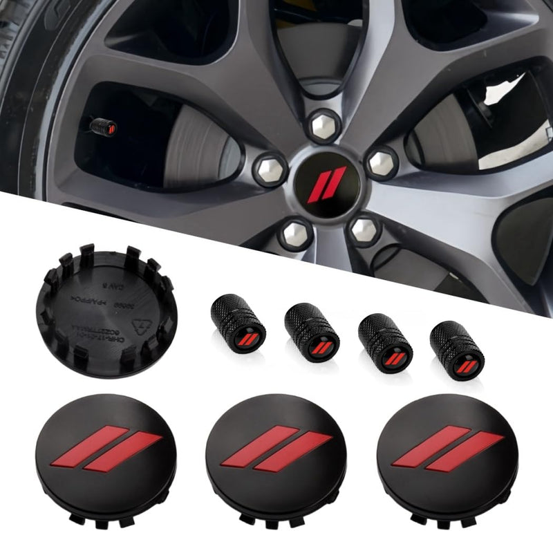 4PCS Wheel Center caps with Same Pattern tire Valve caps Cover Original Vehicle Replacement 2.5in/63mm Compatible with Challenger Charger Durango Accessories and More (Black Red) Black Red