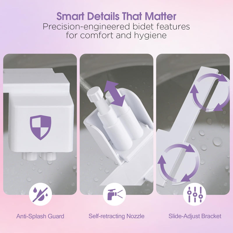 Jamini Ultra-Slim Detachable Bidet Attachment for Toilet – Non-Electric Cold Water, Self-Retraction Dual Nozzles, Step-less Pressure Dial, Dedicated Cleaning Mode, CA65 Certified Signature Dial – Top
