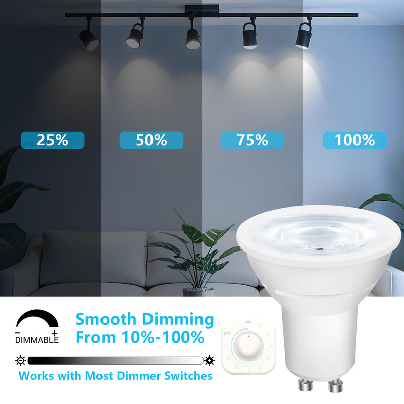 DAYBETTER GU10 LED Light Bulbs, Dimmable GU10 Bulb Replacement for Track Lighting, 5.5w Equivalent 50W, 500 LM Daylight White 5000K, MR16 LED Bulb for Kitchen, Range Hood, Living Room, 24 Pack 5000k Daylight White