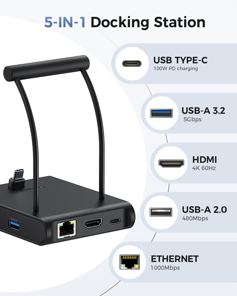 Cable Matters 5-in-1 iPhone 16/15 USB C Hub HDMI 4K@60Hz, iPad Docking Station with Gigabit Ethernet, USB-A 3.2 Port, 100W PD, USBC Hub Stand for iPhone 16/15 Pro Max, iPad Pro, Galaxy S23 Ultra