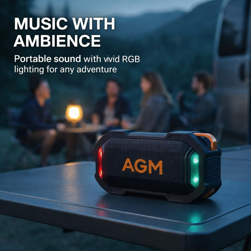 AGM MagROCK Magnetic Bluetooth Speaker, IP67 Waterproof & Floatable, Strong Magnet Mount for Fridge & Toolbox, Drop-Proof Rugged Portable with RGB Lights, TWS Stereo, for Shower, Garage, Outdoor