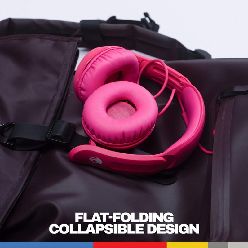 Skullcandy Icon 180 Wired On-Ear Headphones - Crazy Pink | Built-In 85dB Volume Limiter, Comfortable, Adjustable Headband, Convenient for Travel with 3.5mm AUX Plug, In-Line Microphone