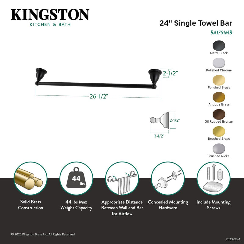 Kingston Brass BA1751ORB Heritage 24-Inch Towel-Bar, Oil Rubbed Bronze