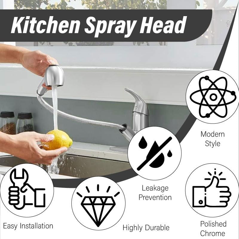 Kitchen Faucet Head Replacement,2-Function Pull Out Sink Sprayer,Suitable for G1/2" or 13/16" Thread Connectors Pull Down Faucets,Chrome