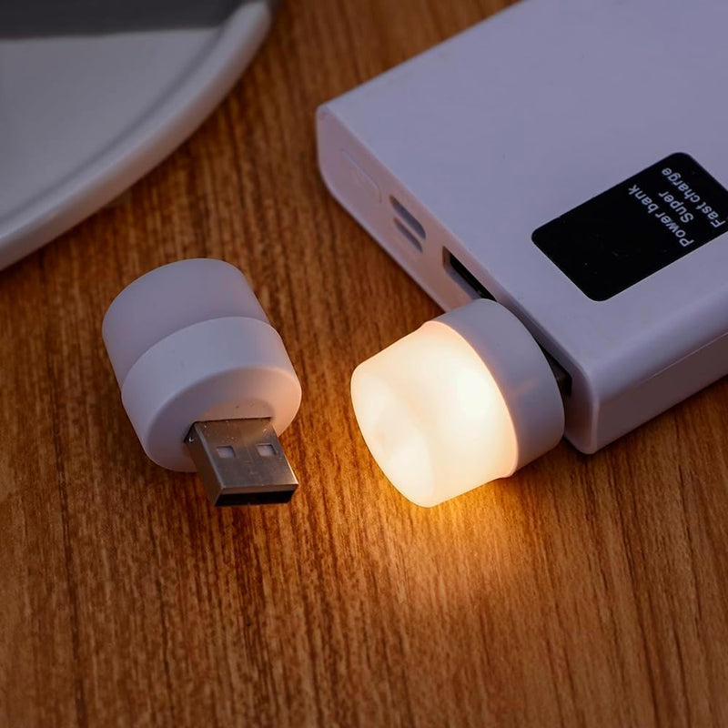 6-Pack USB Mini Night Lights, Warm White LED Plug-in Lamps, Portable 0.5W USB-A Nightlight Bulbs for Bedroom, Dorm, Hallway, Car, Camping, Power Bank