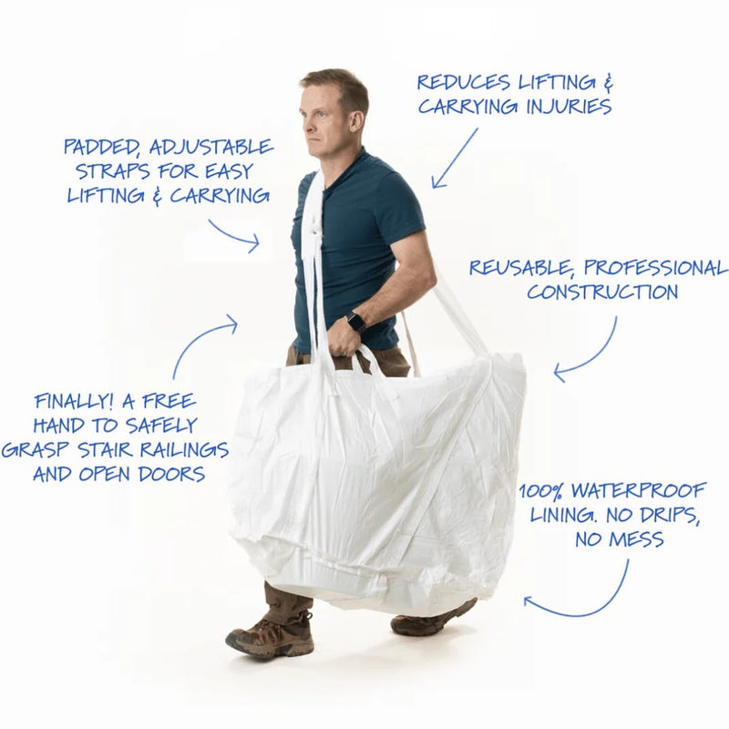 Toilet Bag - Lift, Carry, Store, Service & Remove Toilets | Professional Plumber Carrying Bag | Plumbing Tools & Parts - Flapper, Fill Valve, Flush Handle, Snake, Repair Kit & Wax Ring Plain White Bag