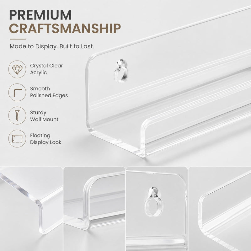 4-Pack Hanging Records, 12-Inch Record Holder Display, Clear Acrylic Floating Shelf, Suitable for Bedroom, Living Room, Magazine Rack