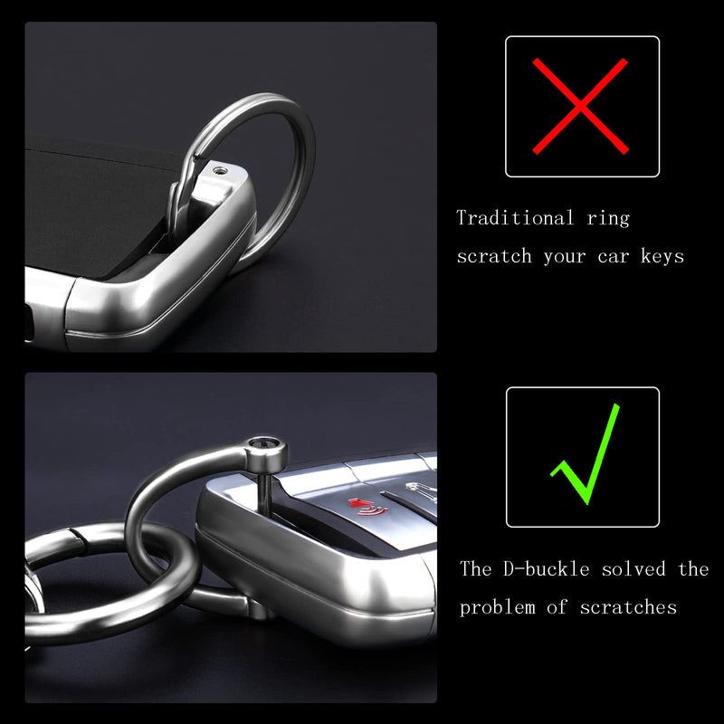 Leather Keychain, Universal Decorative Car Key Holder, Anti-lost D-ring, 360 Degree Rotatable Key Fob Keychain for Men and Women (Black) Black
