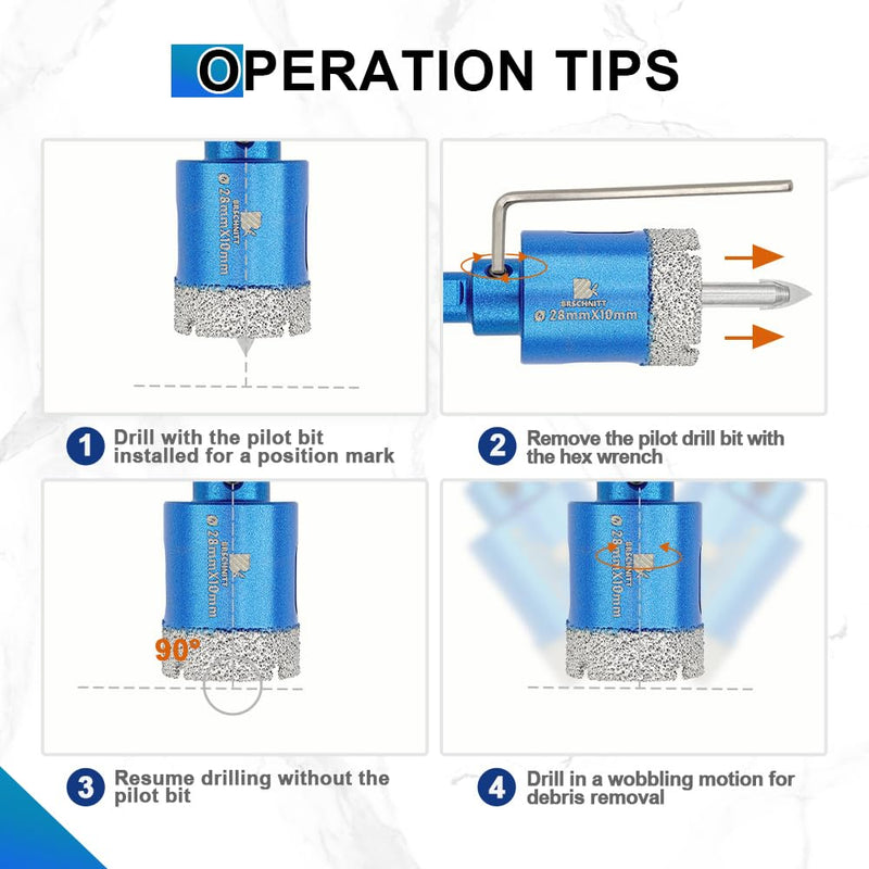 Dry Diamond Core Drill Bit with Pilot Bit - 4" Diamond Tile Hole Saw with Triangle Shank for Porcelain Tile Ceramic Stone Granite Marble 100MM 2