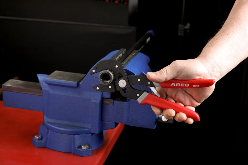 ARES 51009 – 2-Piece Self-Adjusting V-Notch Pliers Set – 7-Inch and 10-Inch Pliers - Maximum Opening Sizes of 1-5/8 Inches (42mm) and 2-3/8 Inches (60mm) – Perfect for Plumbing, Pipe, or Fastener Work 7-inch & 10-inch V-notch Pliers (2-piece)