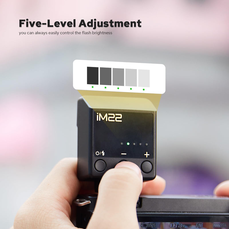 Godox iM22 Mini Flash for Canon/Sony/Fujifilm/Nikon/Panasonic/Olympus | Built-in Battery, USB C Charging, 5 Levels Flash Power, GODOX Flash iM 22 Mini Camera Flash