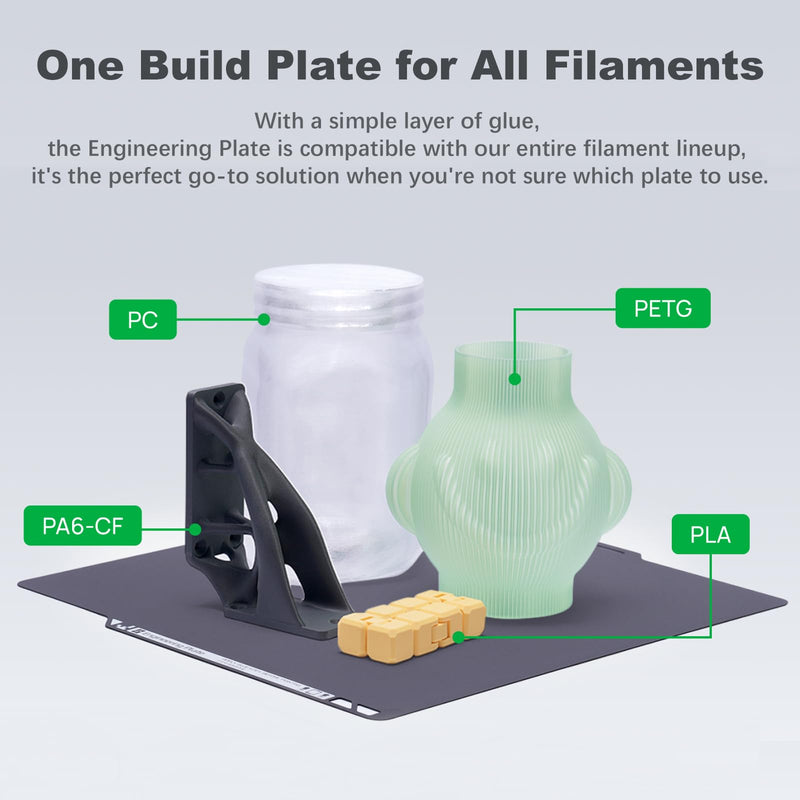 Original Bamboo Engineering Plate for Bambu Lab X2D/P2S/P1S/P1P/X1C/A1, High-Temperature Build Plate for All Filaments, Smooth Surface, Durable Coating, Strong Adhesion with Glue, 3D Printer Platform For P2S/P1S/P1P/X1/X1C/A1