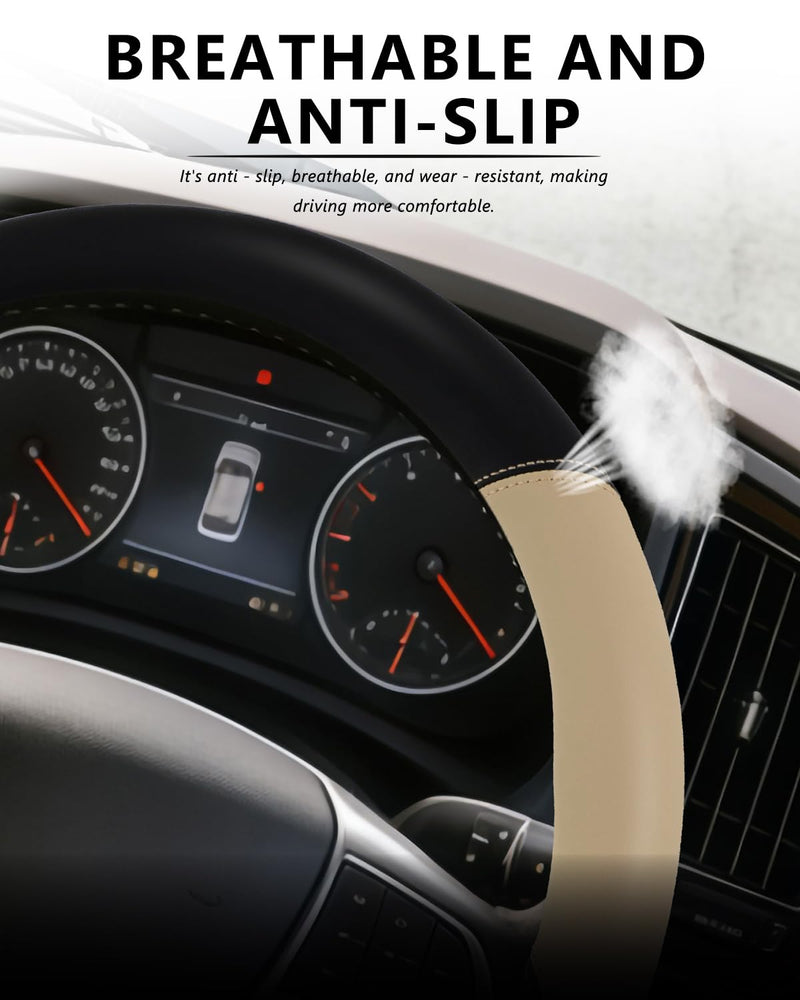 Heavy Duty 17.5-18 Inch Steering Wheel Cover - Fits Freightliner/Kenworth/Peterbilt & More Semi Trucks - Anti-Slip Wear Resistant (Beige) Beige 17.5''-18''