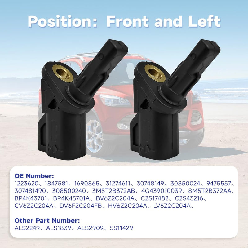 2 PCS ABS Wheel Speed Sensor Front Left or Right Compatible with Ford 2012-2019 Escape/Focus/Transit Connect/C-Max ǀ Lincoln MKC 2015-2019 ǀ Mazda 3&5 2004-2014, ALS2249 ALS1839 ALS557