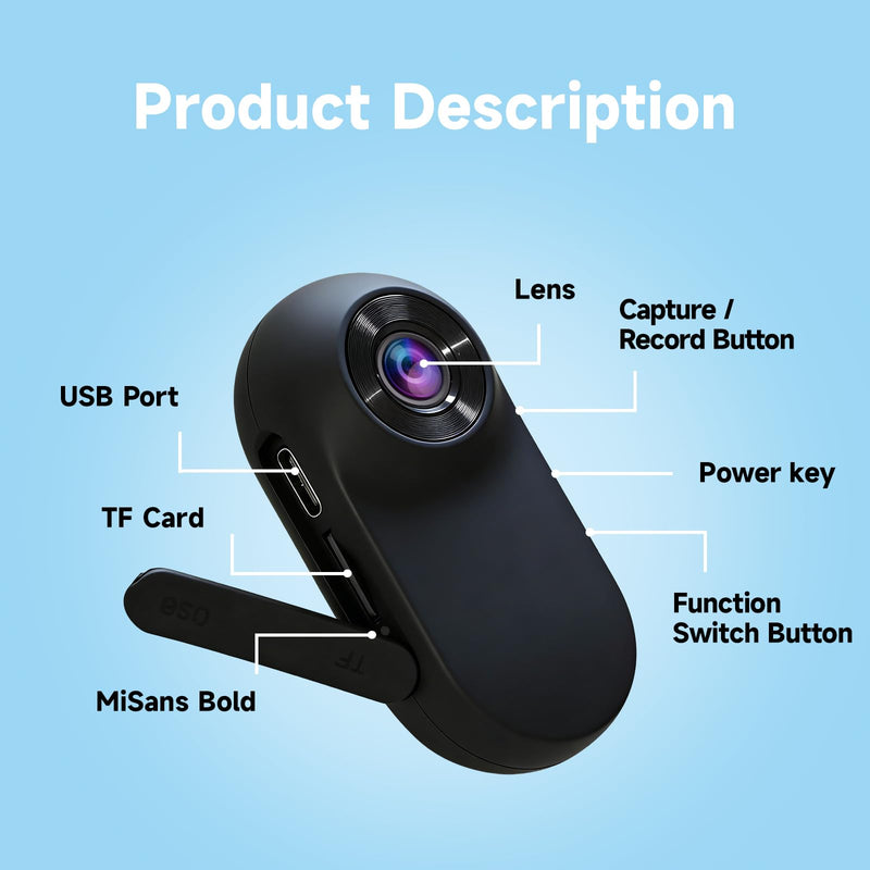 Mini Body Camera 1080P, Thumb Size Wearable Helmet Camera, Clip On Action Cam, Body Cam for Cycling Travel Sports(Black) black