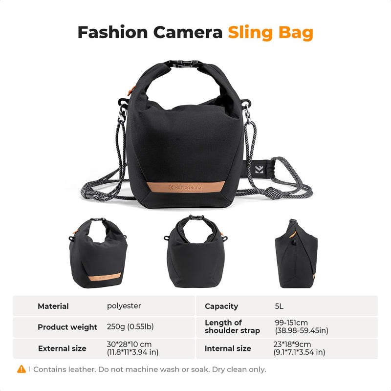 K&F CONCEPT Camera Sling Bag Small Camera Compact Case | Cute Soft Camera Pouch, Handbag, for Urban Street Photography, BS05 01-Black
