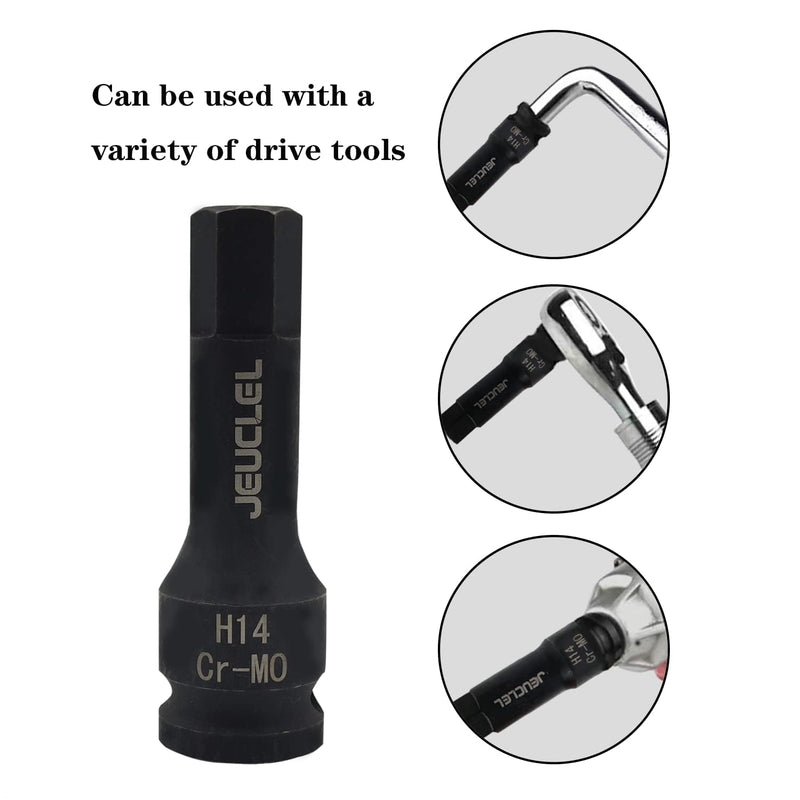 14mm Hex Impact Bit Socket, H14 1/2-Inch Impact Drive Allen Socket, Cr-Mo Steel Lengthen Hex Screwdriver Socket Adapter H14 14MM
