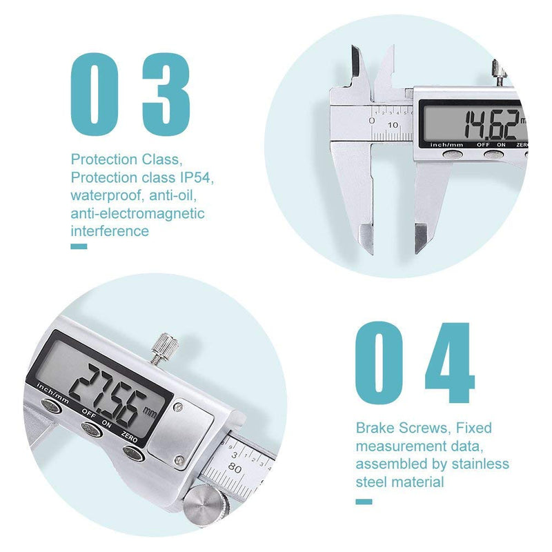 Digital Caliper Measuring Tool, Stainless Steel Vernier Caliper Digital Micrometer with Large LCD Screen, 6 Inch Caliper Tool for DIY/Household, Auto-Off Feature, Inch and Millimeter Conversion RO-04