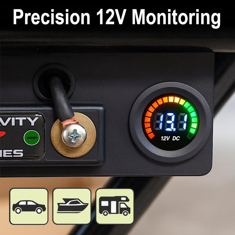 MGI SpeedWare 12vDC Voltmeter Gauge with Blue LED Digital Display (Short Body) 12V Short Body