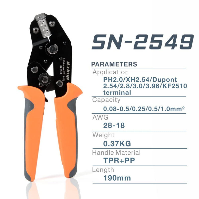 SN-2549 0.08-1.0mm² 28-18AWG Ratecheting crimping tool w/ 1470pcs PH 2.0mm Connector Kit