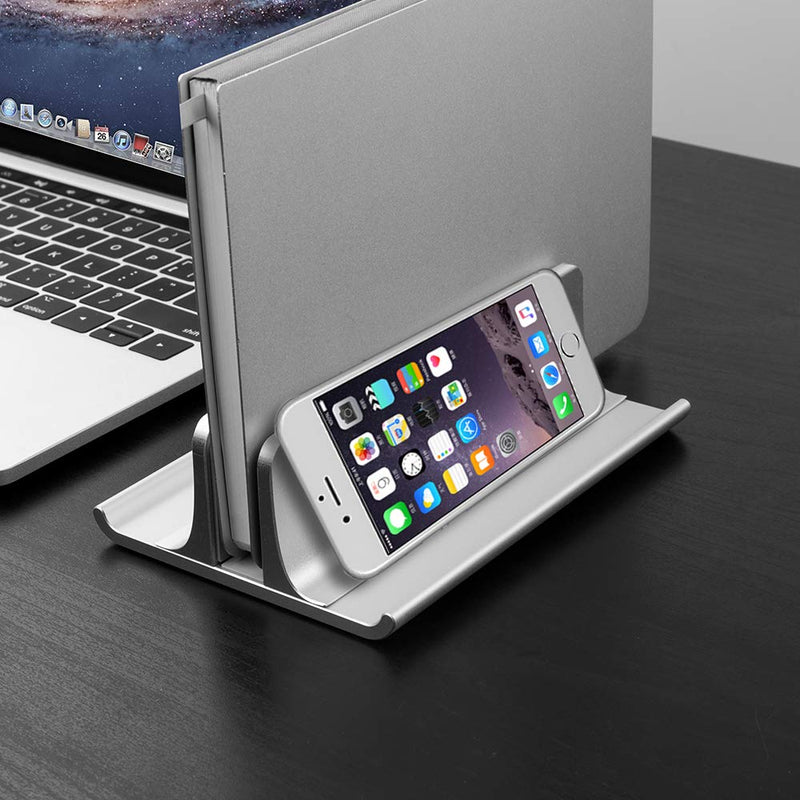 Vaydeer 3-in-1 Aluminum Laptop Stand Vertical Laptop Stand Holder for Desk with Adjustable Dock, Space-Saving Organizer for All MacBook, Surface, Samsung, HP, Dell, up to 17.3 inch Silver