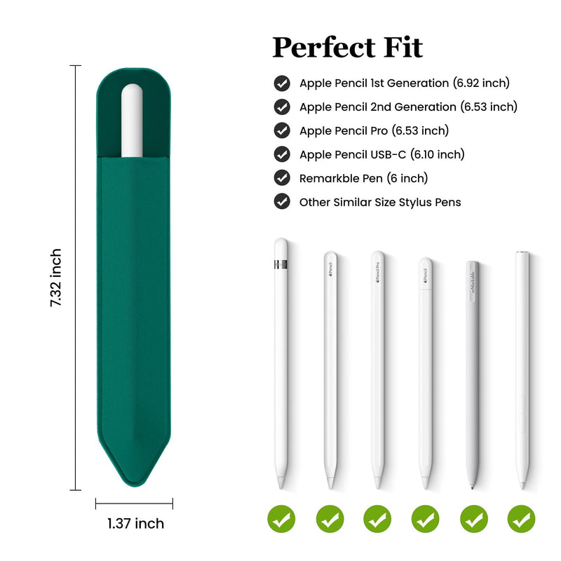 DTTO Pencil Holder for Apple Pencil 2nd & 1st Generation Case, New Apple Pencil Pro & USB-C Sleeve, Ultra-thin Elastic Stylus Protective Pouch with Adhesive Attached to iPad, Midnight Green