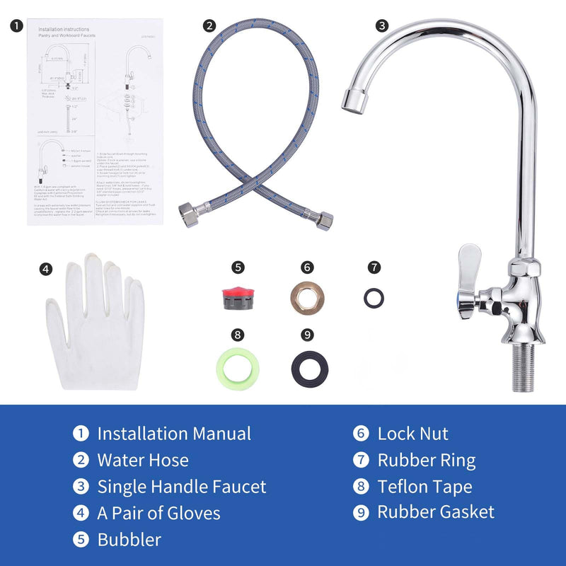 Single Hole Cold Water Faucet: Deck Mount Kitchen Cold Only - Brass Utility Outdoor Sink Faucet - for Commercial Bar RV Kitchen Farmhouse Laundry - Chrome 6.5" Swivel Spout