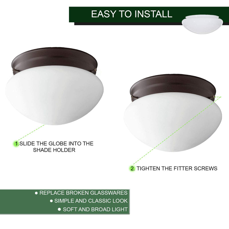 Dysmio 6-Inch White Classic Globe, Dome, Fitter Size 5-1/2 inches, Replacement Mushroom Glass Shade for Pendant, Fan light, Bathroom ‎Fitter Size 5-½ inches