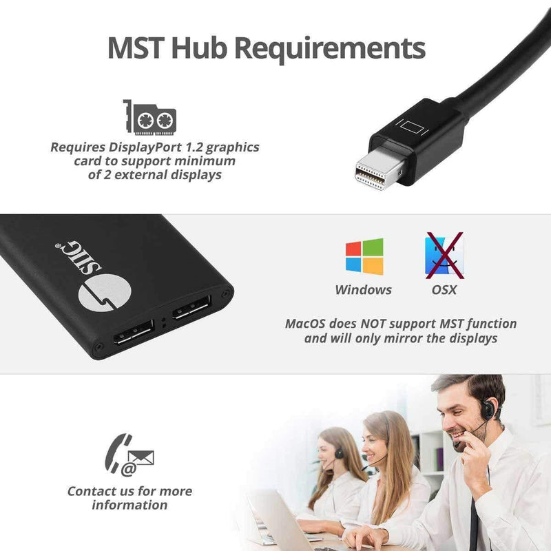 SIIG 2-Port Mini DisplayPort 1.2 to 2 DisplayPort MST Hub Video Splitter, Not for HDMI, DisplayPort Daisy Chain Monitor, Not for MacOS, TAA Compliant (CE-DP0J11-S1) 2x DisplayPort