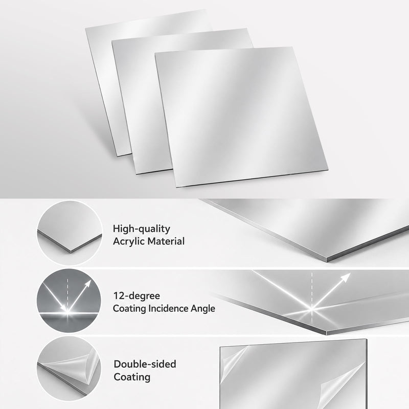 3 Pcs Acrylic Two Way Mirror: 12 x 12 x 0.04 Inch Sheets for Infinity Magic Projects & DIY, 12-Degree Angle of Incidence Reflective Screen
