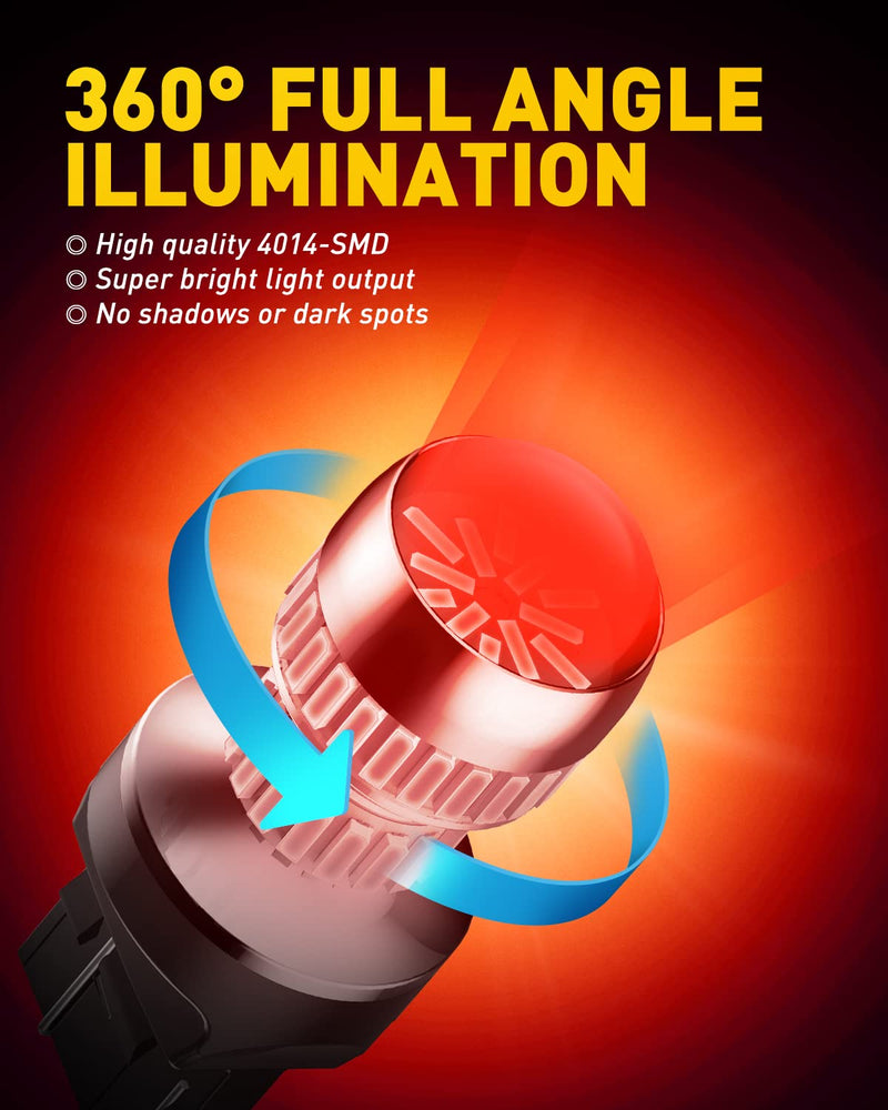 AUXITO Upgraded 7440 7443 LED Bulb Red for Tail Lights Brake Lights, Super Bright T20 W21W 7441 7444 LED Replacement for Stop Tail Brake Signal Lights, Pack of 2 7443/7440