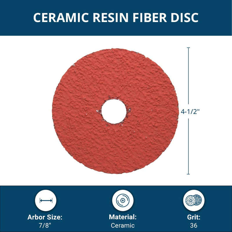 Benchmark Abrasives 4 1/2 Inch Sanding Discs Ceramic Resin Fiber Grinding Disc for Grinding, Stripping on Wood, Fiberglass, Metal, 7/8" Arbor Angle Grinder Sanding Disc, 25 Pack - 36 Grit