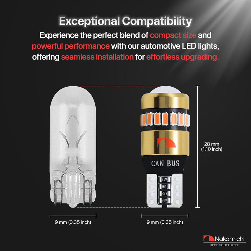 Nakamichi T10 LED Light Bulb 168 2825 194 W5W Wedge 18+1 SMD 3014 Chip LED Replacement Bulbs Error Free for Car Interior Dome Map Door License Courtesy Dash Lights (Xenon White, 19 LEDs, Pack of 2) Xenon White 19-LEDs