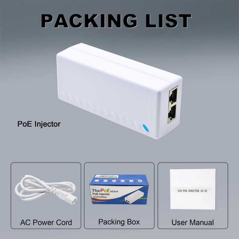 Gigabit PoE+ Injector – Converts Non-PoE to PoE+ (802.3af/at), 30W Power, Plug & Play, Up to 328ft (100m) Range, UL Certified, White – Ideal for IP Cameras, VoIP Phones & More