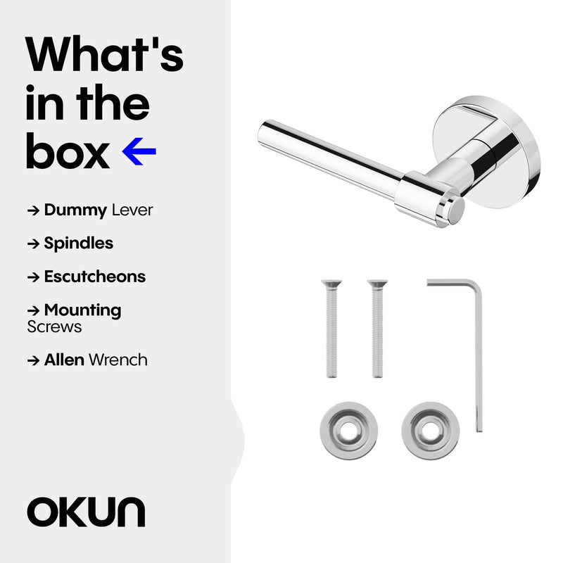 Okun Zen Dummy Door Handle, Chrome Non-Turning Door Lever 1-Pack – Decorative Reversible Interior Handle for Closet, Pantry, Hallway & French Doors, Sleek Modern Design