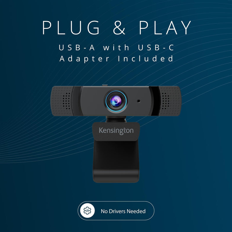 Kensington W1060 EQ 1080p Fixed Focus Webcam with Stereo Microphones, Auto Light Correction, USB Plug‑and‑Play for PC & Mac (K81171WW)
