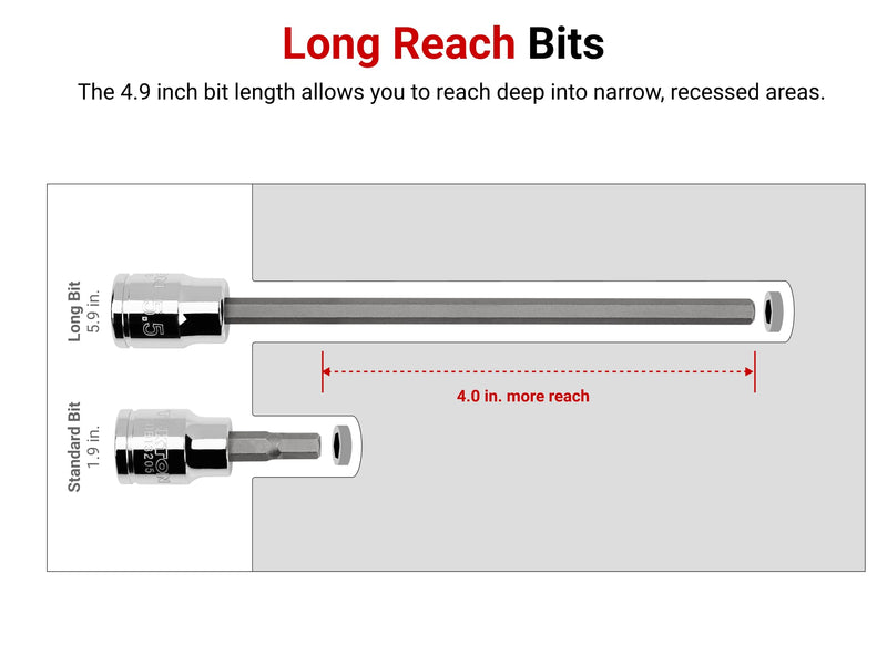 TEKTON Long Hex Bit Socket Set, 11-Piece | SHB90107 11-Piece (2-8 mm)