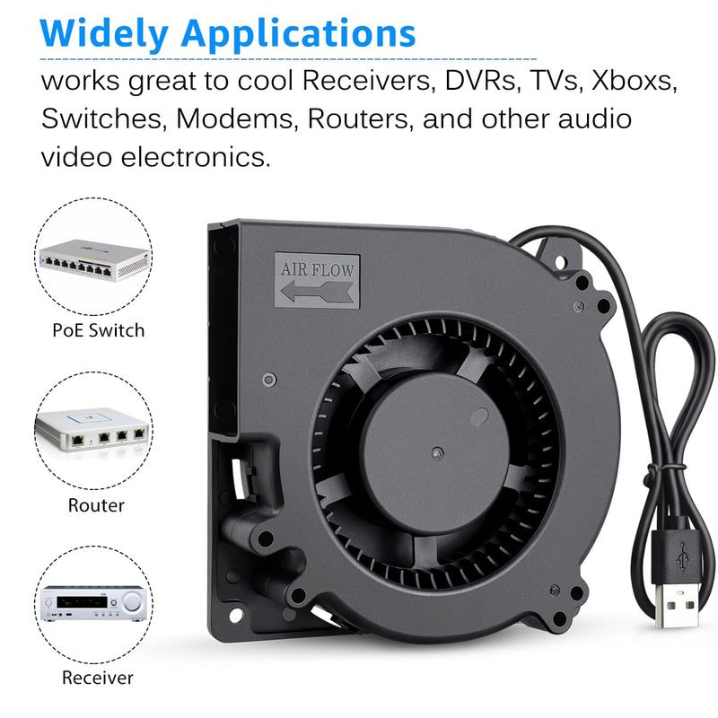 GDSTIME Quiet 120mm USB Blower Fan with 3 Speed Control, 5V DC Brushless | Centrifugal Squirrel Cage Blowers, for Receiver DVR Xbox Modem AV Cabinet Cooling, Type-A USB Plug, L/M/H Adjustable Speed 120mm x 32mm