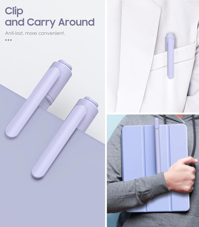 MoKo Pencil Sleeve Fits with Apple Pencil (USB-C) Case, Apple Pencil Holder Case, Anti Lost Caps & USB-C Charging Available, Protective Skin Apple Pencil Cover with Clip and 2 Nips, Taro Purple