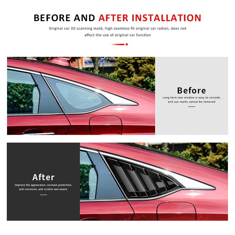 Rear Side Window Louvers Compatible for Honda Accord 2022 2021 2020 2019 2018 Accesories Sport Style Air Vent Cover (Bright Black) Bright Black