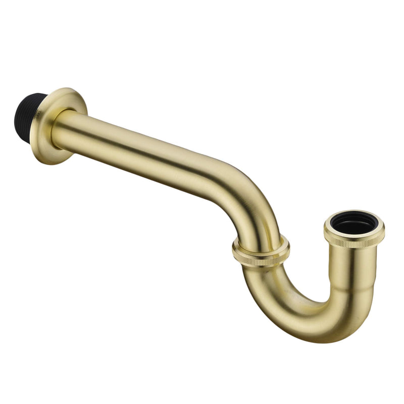 Brass P Trap, 1 1/4 Bathroom Basin Sink Waste Trap Drain Kit with Flange and Slip Joint Extension Tube Drain Tailpiece, Adjustable Height, Brushed Gold Brass Finish