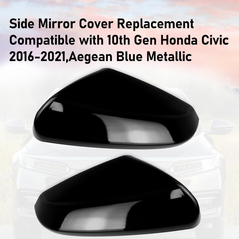 Moonlinks Compatible with 2016-2021 Honda Civic Side Mirror Cover Replacement,Glossy Black LH & RH Side Door Rearview Mirror Cap Trim for 10th Gen Civic,2019-2022 Insight,(1 Pair) 10th-Pair Black