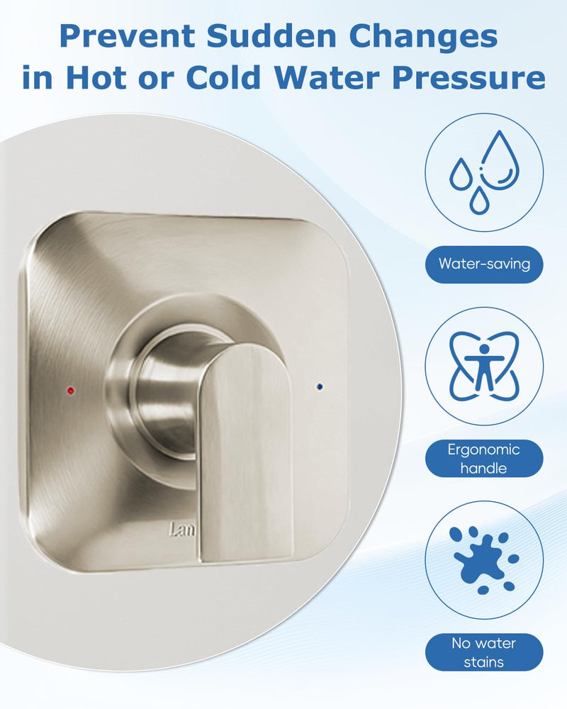 Compatible with Moen T2471BN Shower Trim Kit Brushed Nickel, Anti-Scald Pressure Balance Genta LX Valve Trim Kit, Spot-Resist & Easy-to-Clean Shower Handle, Fit 2510 Series Valve(Valve Not Included)