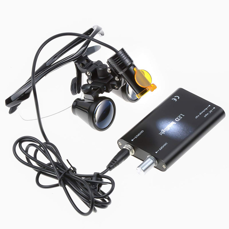 3.5X Binocular Loupes Magnifying Glasses + 5W Magnifying Lamp LED Headlamp with Filter Aluminum Box Black