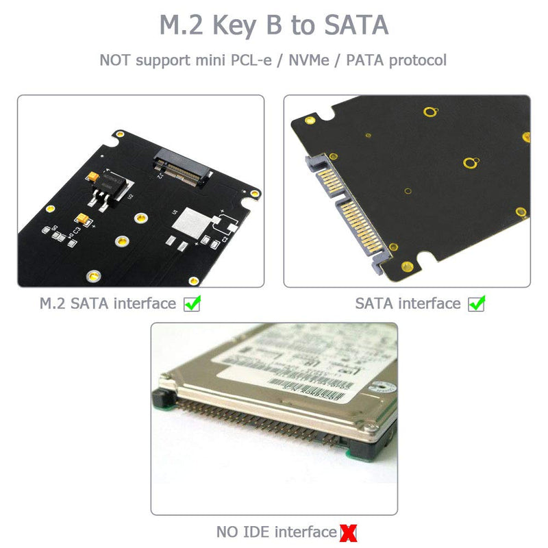 M.2 Adapter to 2.5 SATA Enclosure, B & M Key SATA Based NGFF SSD Converter to 2.5 Inch SATA 3.0 Card Support 2230 2242 2260 2280 Hard Drive with 7mm Case